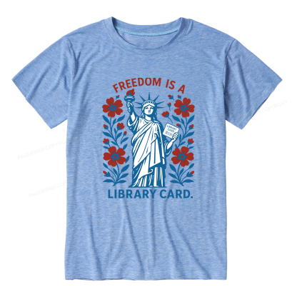 Pagewings Soft Liberty is a Library Card Bookish Unisex Heather T-Shirt