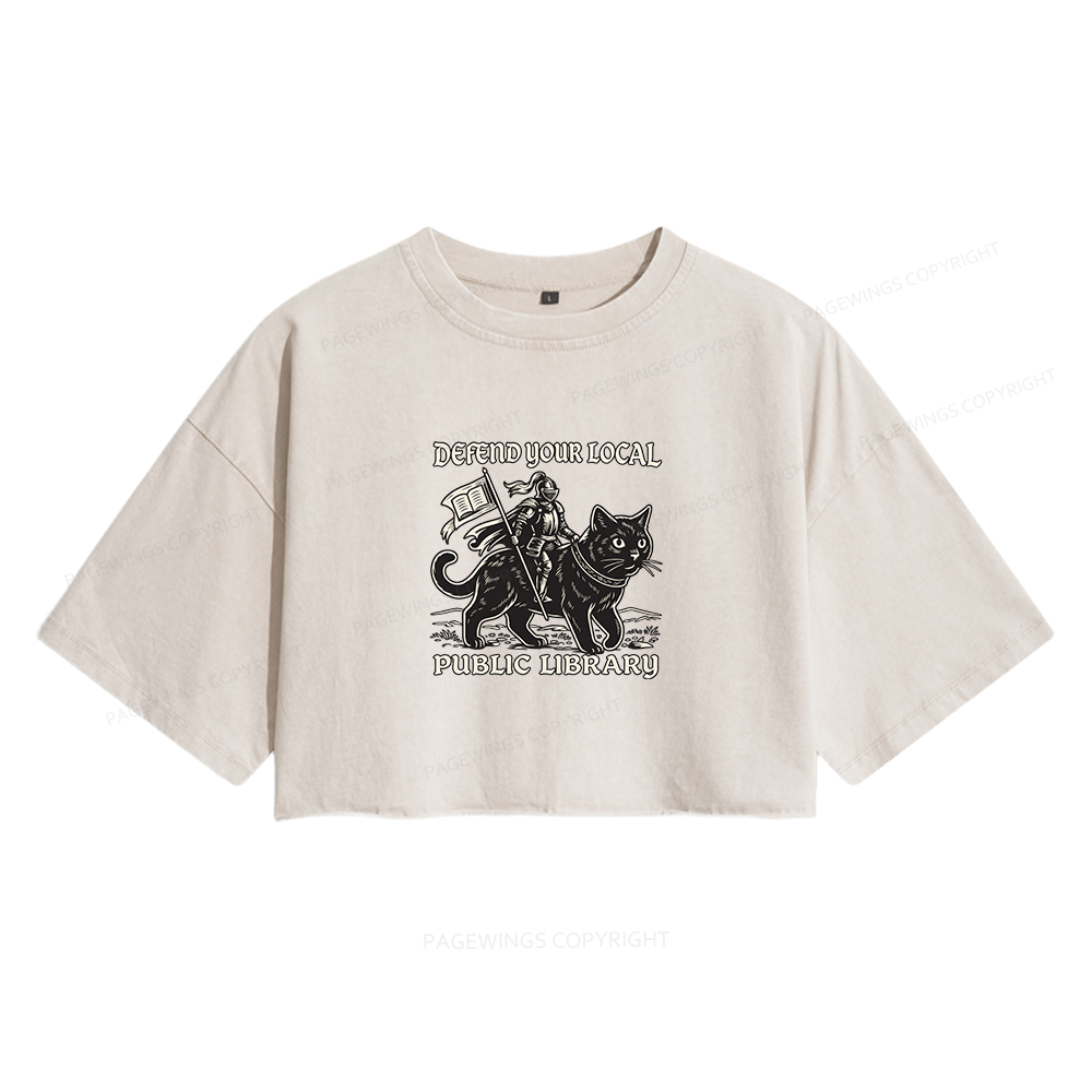 Pagewings Defend Your Local Public Library Women's Washed Cropped T-shirt