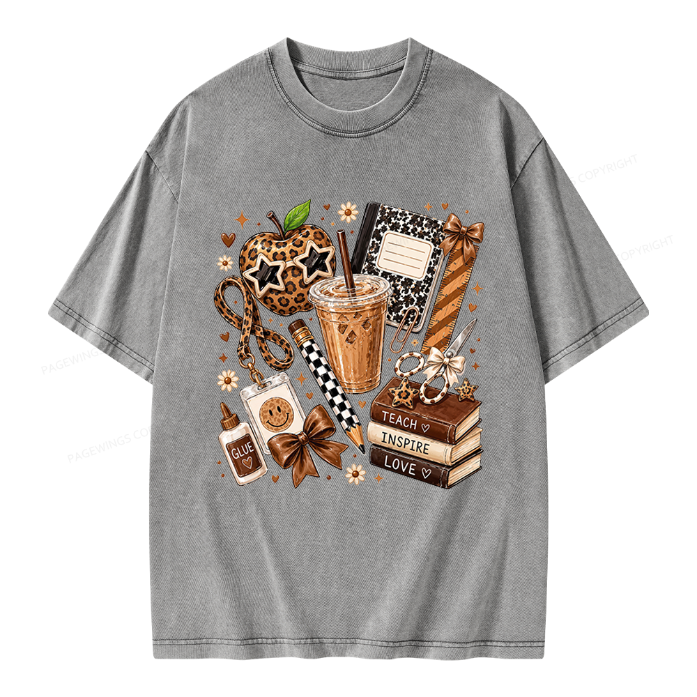 Pagewing Leopard Teacher Book Unisex Washed T-shirt