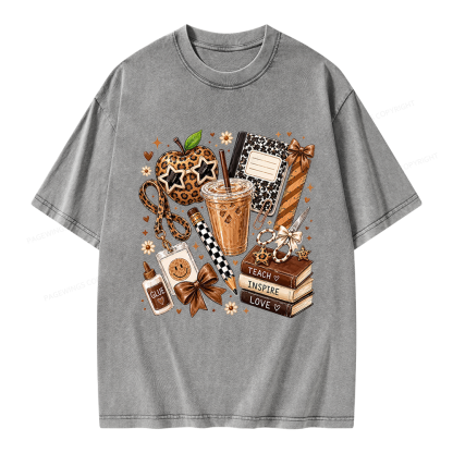 Pagewing Leopard Teacher Book Unisex Washed T-shirt