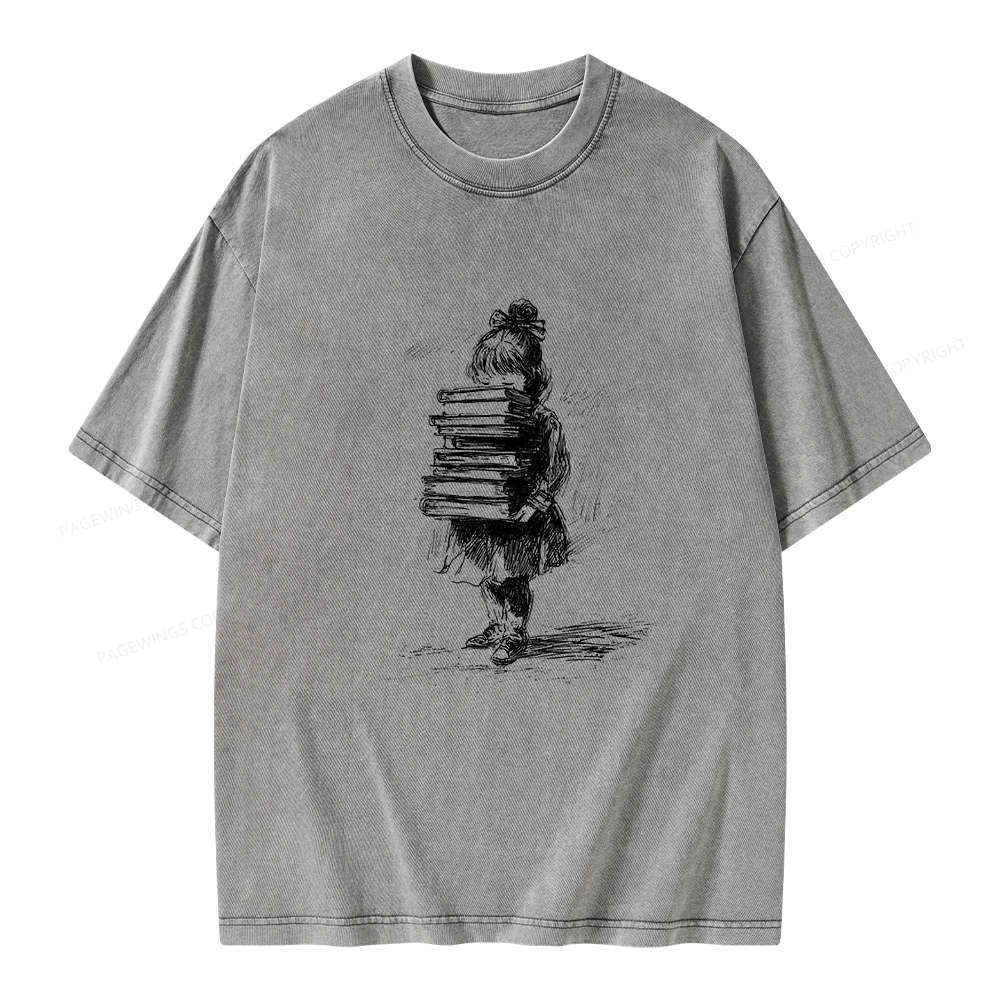 Pagewing Little Book Lover Girl Unisex Washed T-shirt