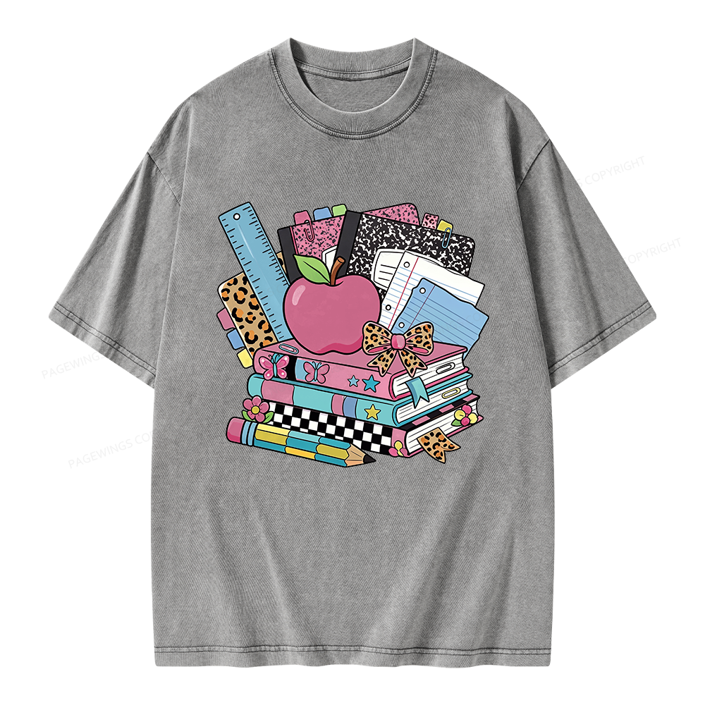 Pagewing Retro School Unisex Washed T-shirt