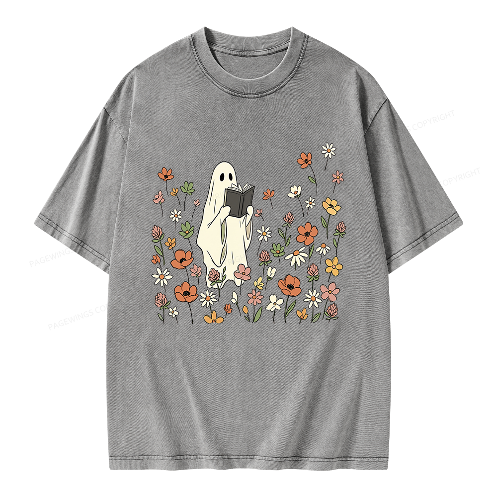 Pagewing Reading Ghost Unisex Washed T-shirt