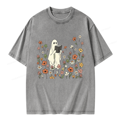 Pagewing Reading Ghost Unisex Washed T-shirt