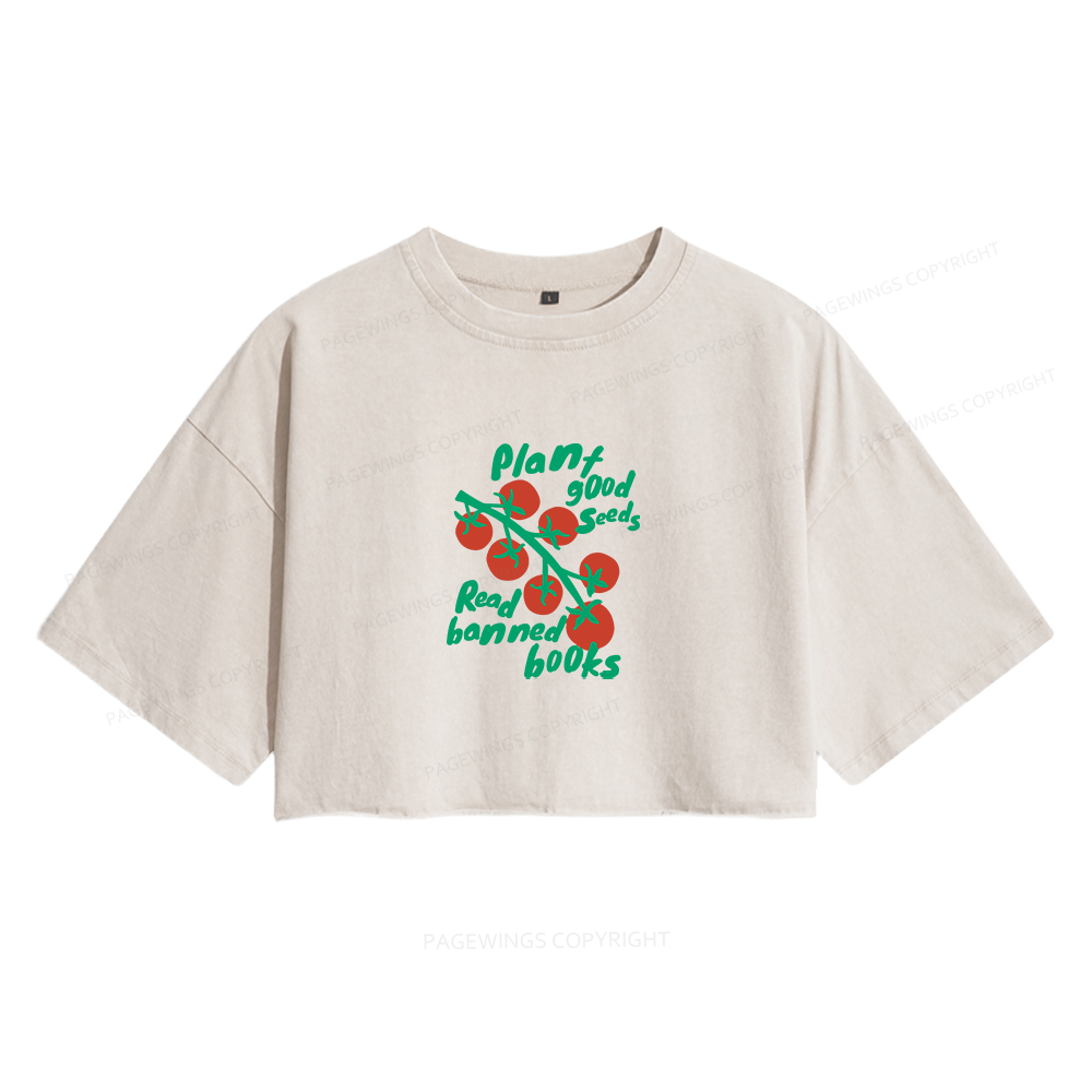 Pagewings Banned Books Literary Women's Washed Cropped T-shirt