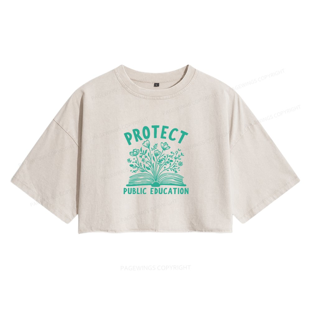 Pagewings Protect Public Schools Women's Washed Cropped T-shirt