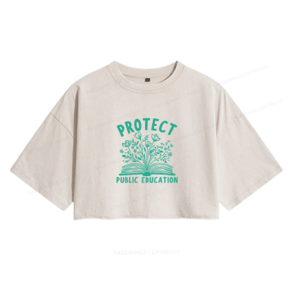 Pagewings Protect Public Schools Women's Washed Cropped T-shirt