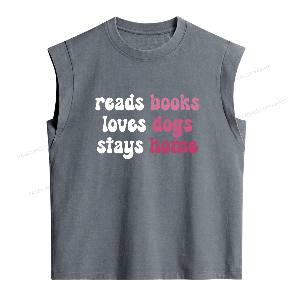 Pagewing Read Books & Lovs Dogs & Stay Home 10984 Bookish Women's Washed Tank Top