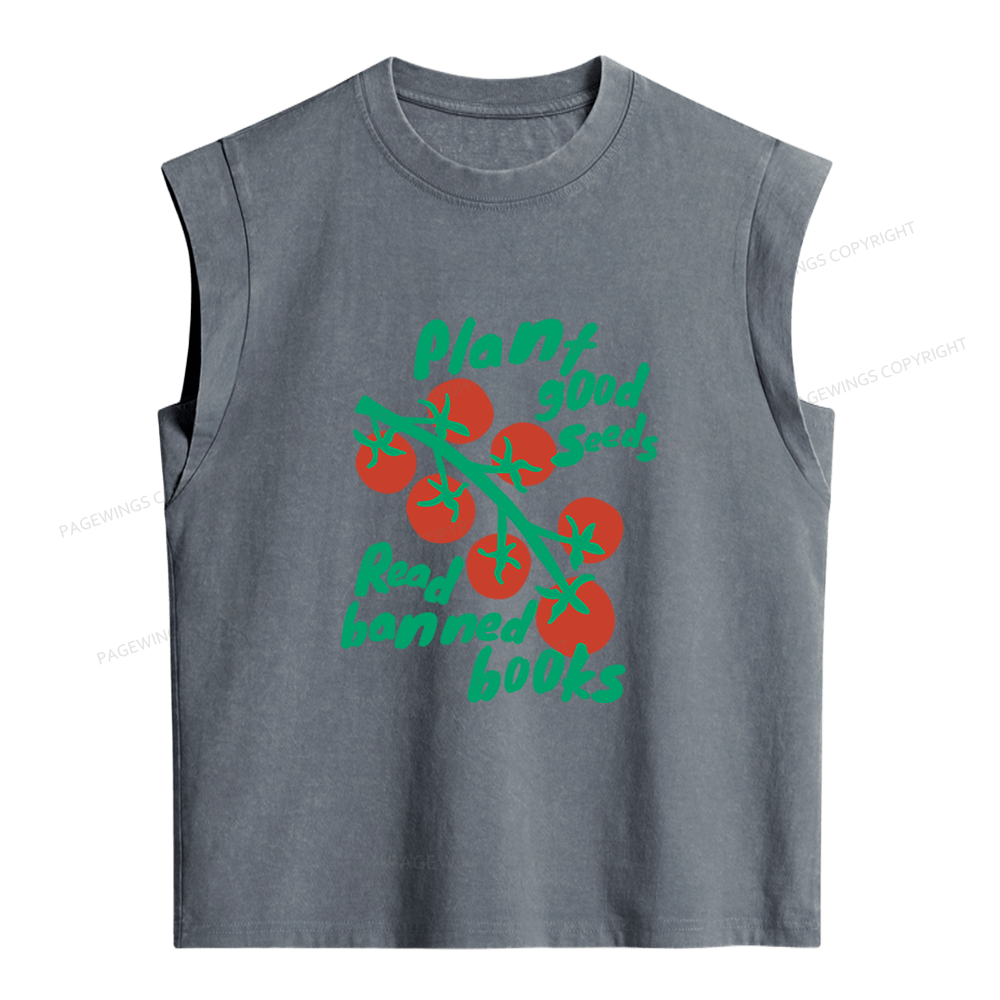 Pagewings Plant Good Seeds Read Banned Books 12636 Bookish Women's Washed Tank Top