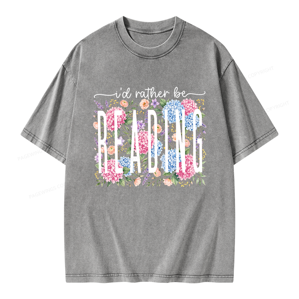 Pagewings Retro Floral Book Lover Unisex Washed T-shirt
