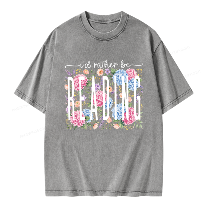 Pagewings Retro Floral Book Lover Unisex Washed T-shirt