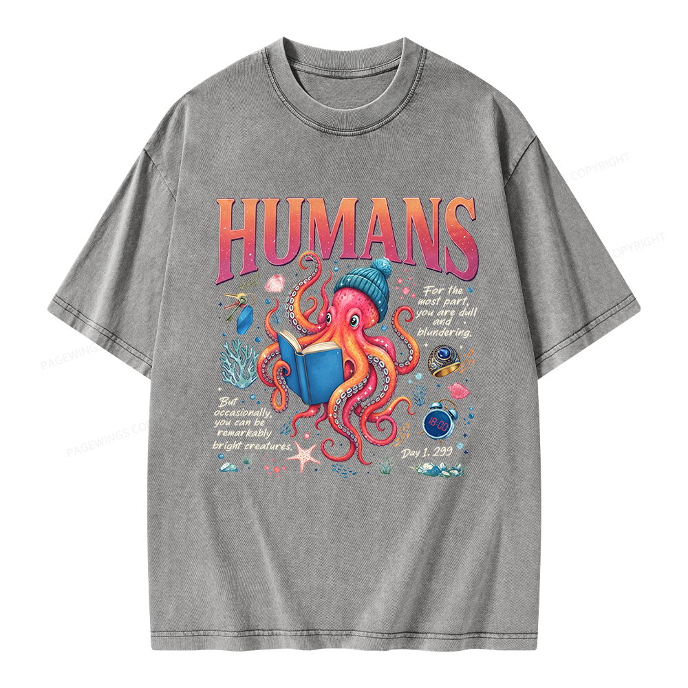Pagewings Book Lover Octopus Unisex Washed T-shirt