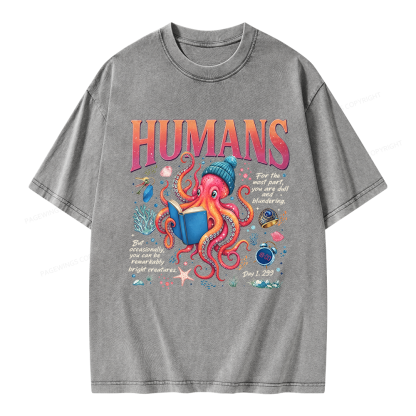 Pagewings Book Lover Octopus Unisex Washed T-shirt