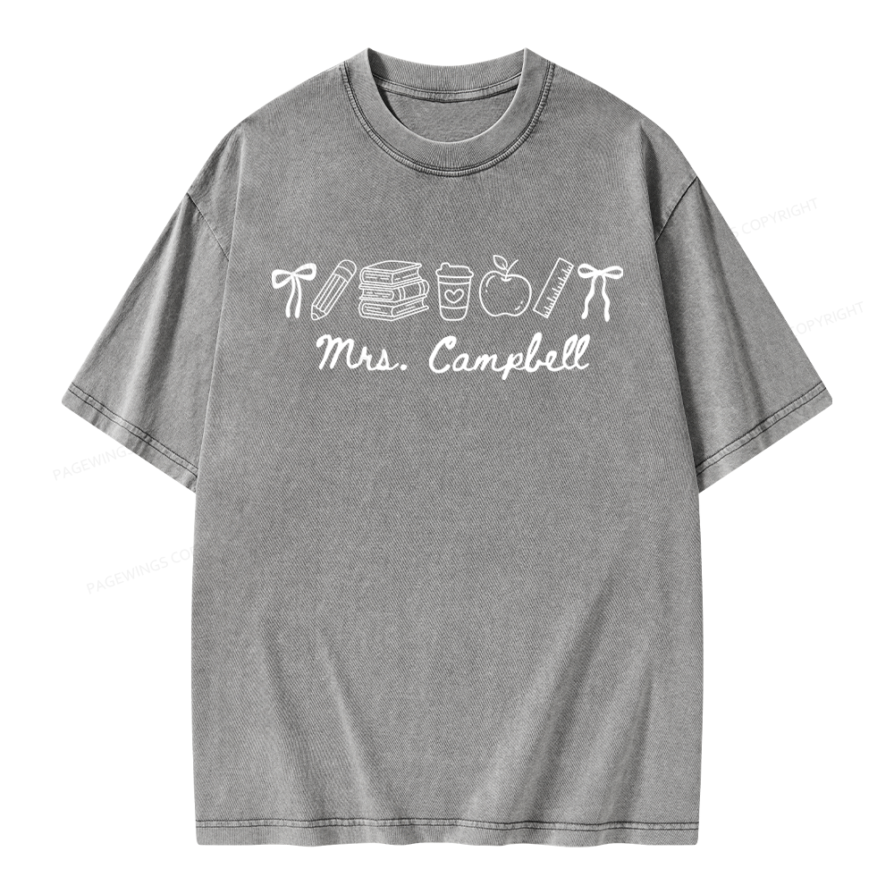 Pagewings Personalized Name Teacher Unisex Washed T-shirt