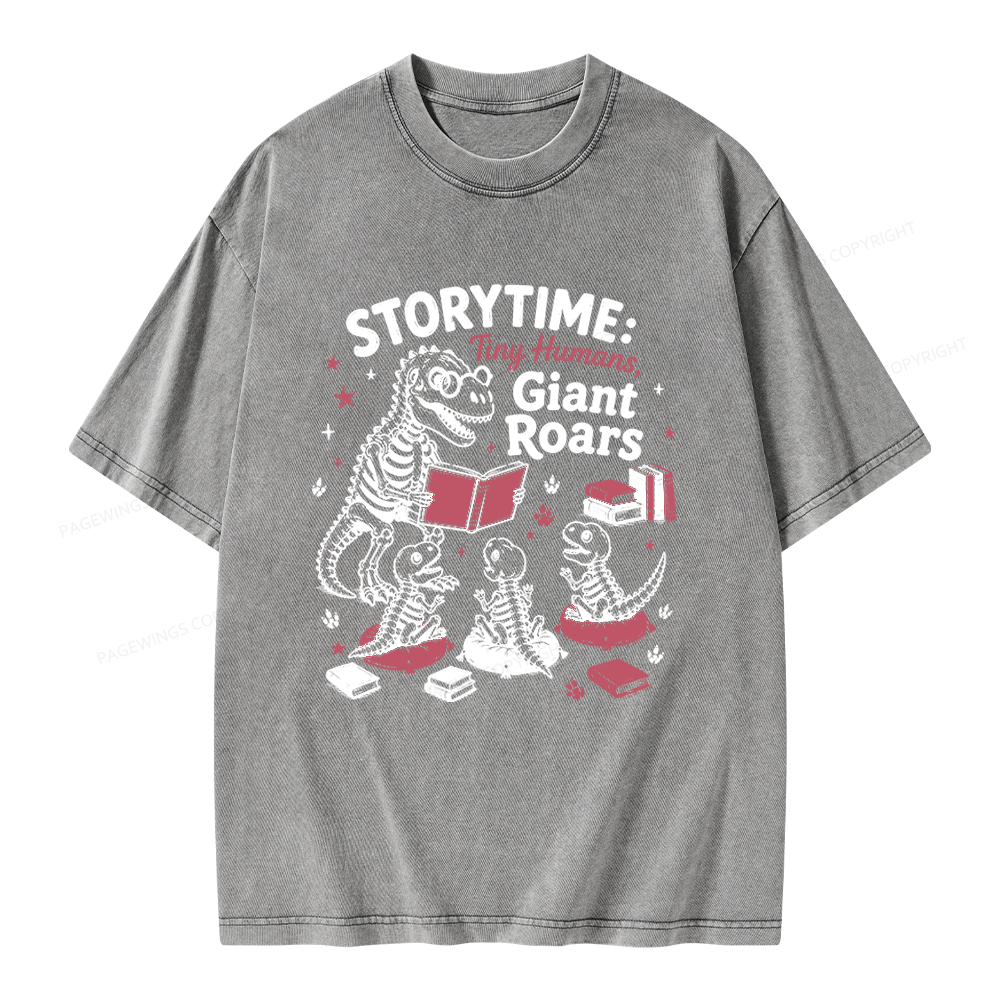 Pagewings School Librarian Dinosaur Unisex Washed T-shirt