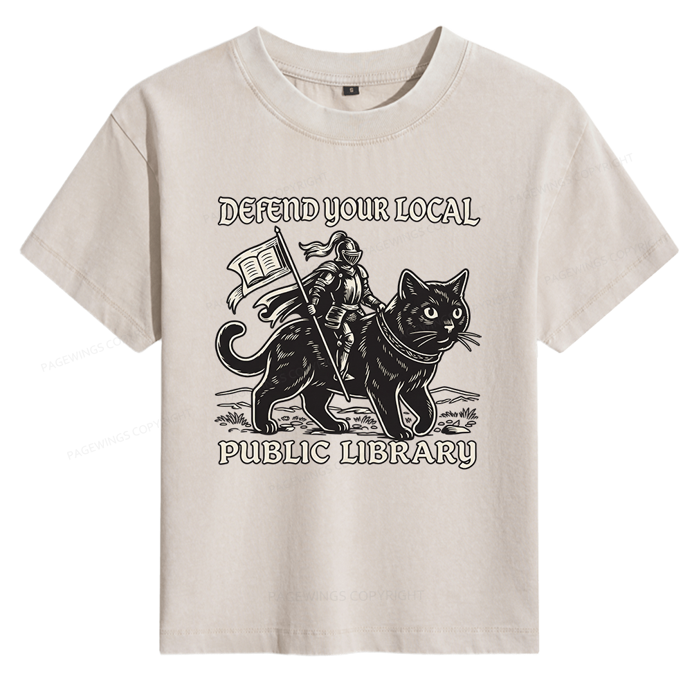 Pagewings Defend Your Local Public Library 15807 Bookish Women's Washed T-shirt
