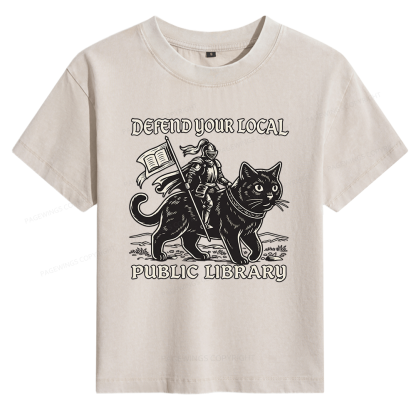Pagewings Defend Your Local Public Library 15807 Bookish Women's Washed T-shirt