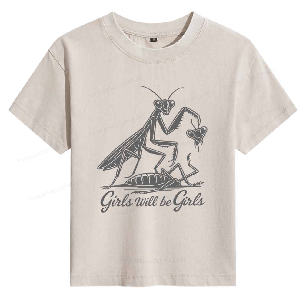 Pagewings Girls Will Be Girls 15503 Bookish Women's Washed T-shirt