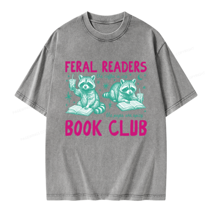 Pagewings Feral Readers Book Club Unisex Washed T-shirt