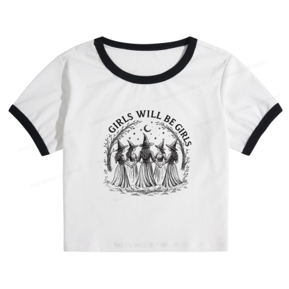Pagewings Girls Will Be Girls 15692 Bookish Baby Tee Cropped Ringer T-Shirt