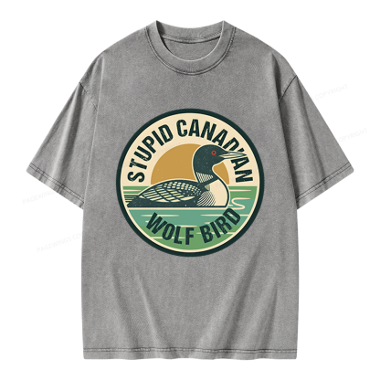 Pagewings Stupid Canadian Wolf Bird Unisex Washed T-shirt