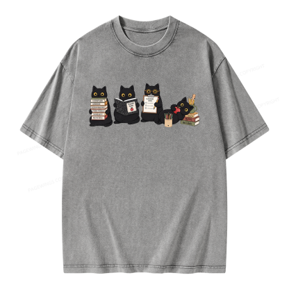 Pagewings Black Cat Teacher Unisex Washed T-shirt