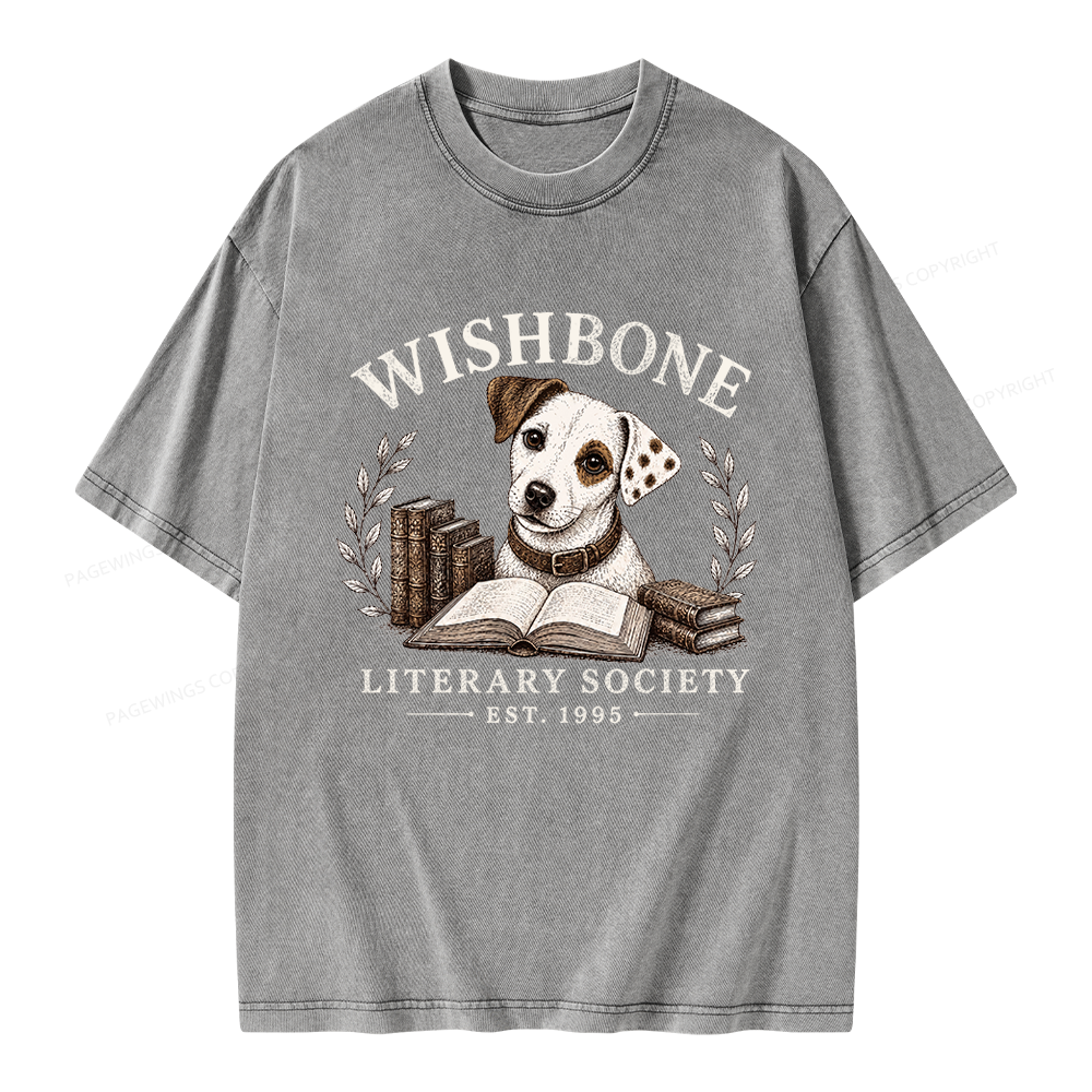 Pagewings Wishbone Literary Society Unisex Washed T-shirt