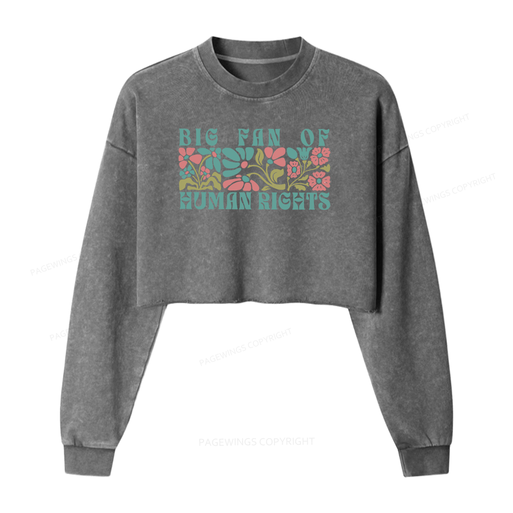 Pagewings Big Fan Of Human Rights 15868 Bookish Washed Crop Sweatshirt