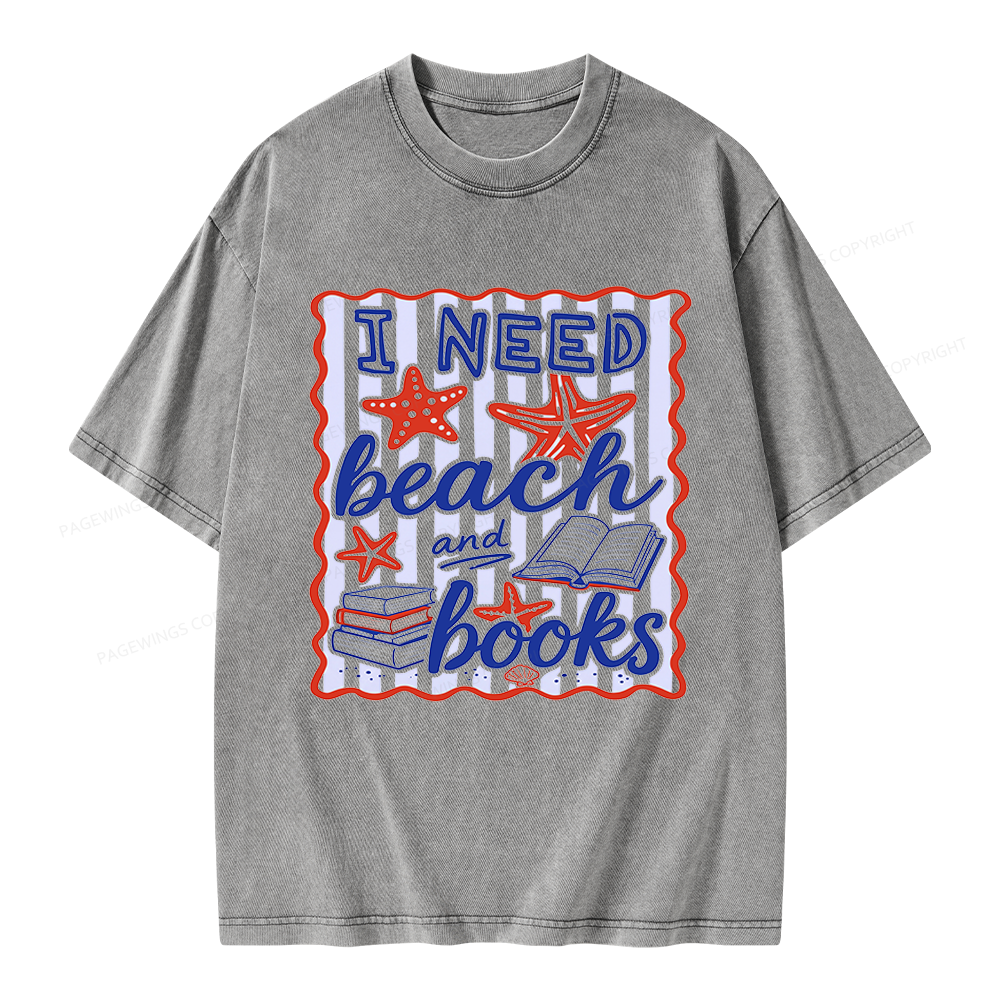 Pagewing I Need Beach Books Unisex Washed T-shirt