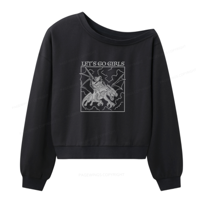 Pagewing Let's Go Girls 16145 Bookish Women Off Shoulder Sweatshirt