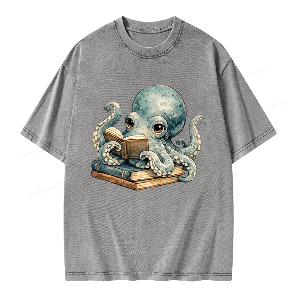 Pagewing Octopus Book Lover Unisex Washed T-shirt