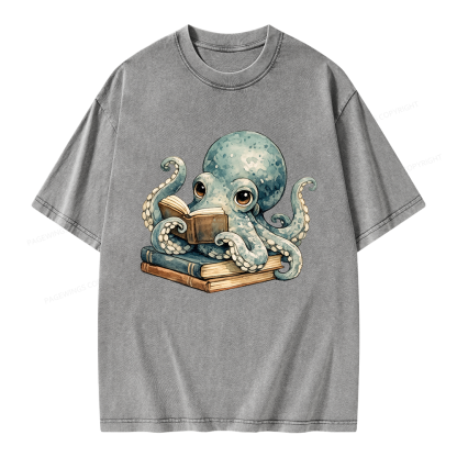 Pagewing Octopus Book Lover Unisex Washed T-shirt