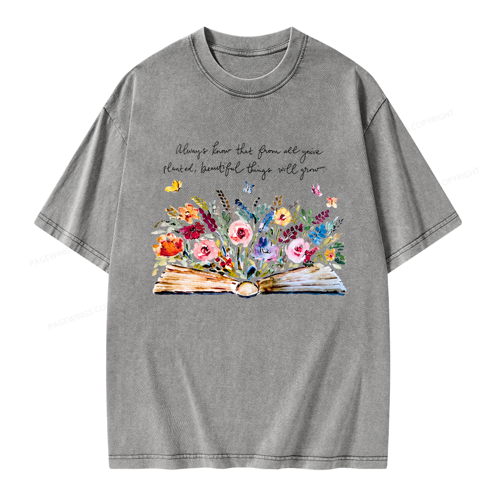 Pagewing Floral Book Unisex Washed T-shirt