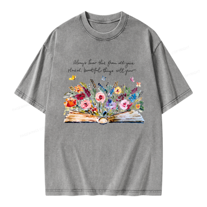 Pagewing Floral Book Unisex Washed T-shirt