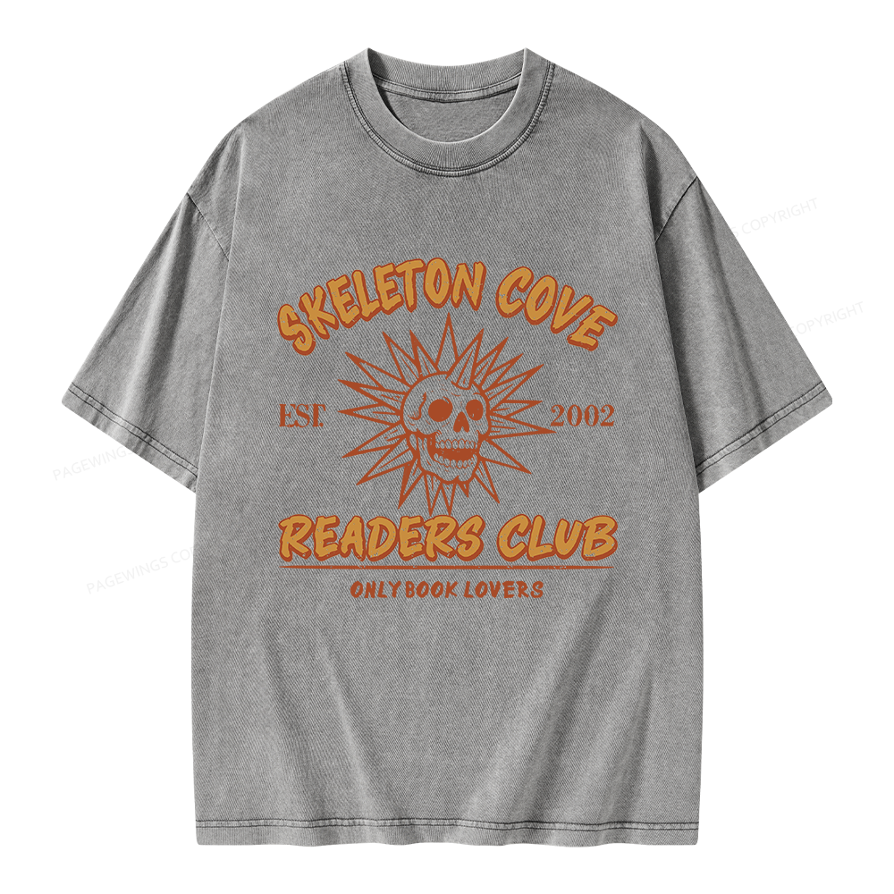 Pagewings Skeleton Cove Readers Club Unisex Washed T-shirt
