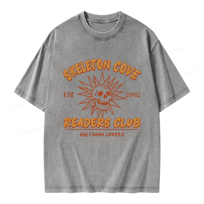Pagewings Skeleton Cove Readers Club Unisex Washed T-shirt