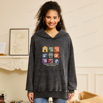 Pagewing Support Your Local Data Center16102 Book Unisex Washed Hoodie