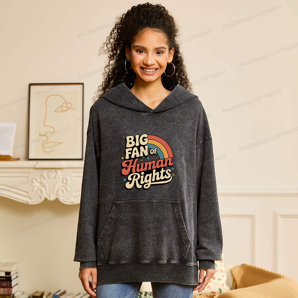 Pagewings Big Fan of Human Rights15448 Book Unisex Washed Hoodie