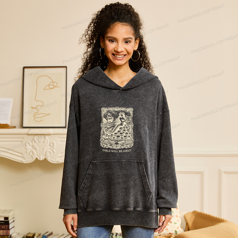 Pagewings Girls Will Be Girls15607 Book Unisex Washed Hoodie