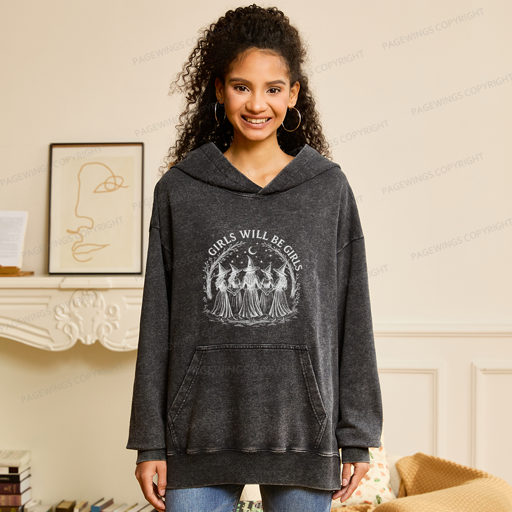 Pagewings Girls Will Be Girls15692 Book Unisex Washed Hoodie