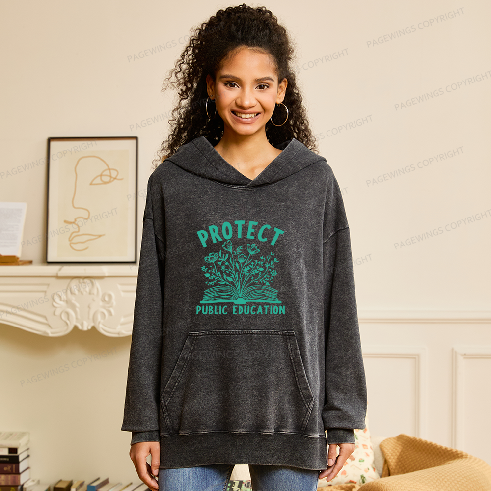 Pagewings Protect Public Education15808 Book Unisex Washed Hoodie