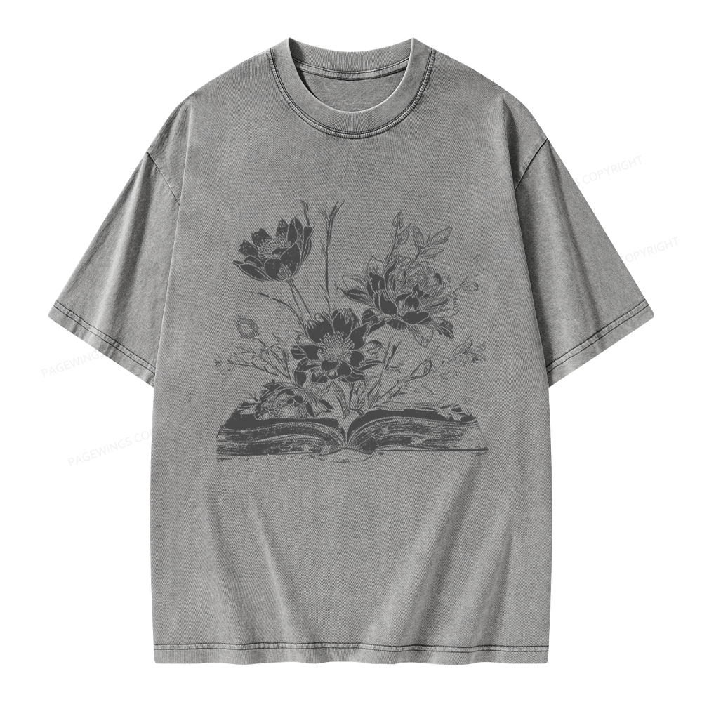Pagewings Book and Flowers Unisex Washed T-shirt