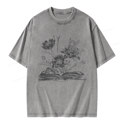Pagewings Book and Flowers Unisex Washed T-shirt