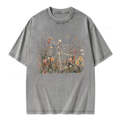 Pagewings Skeleton Reading Unisex Washed T-shirt