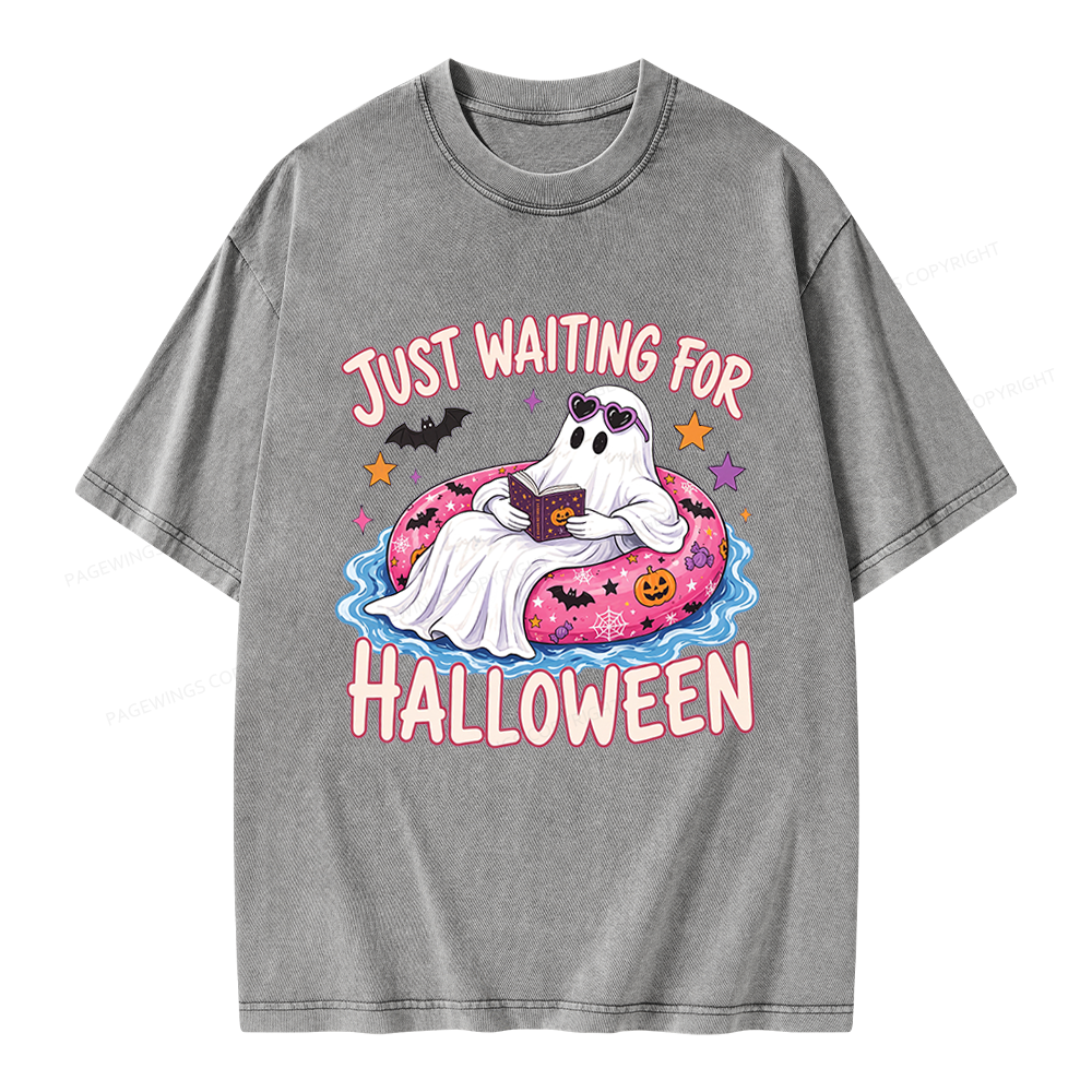 Pagewings Just Waiting for Halloween Unisex Washed T-shirt