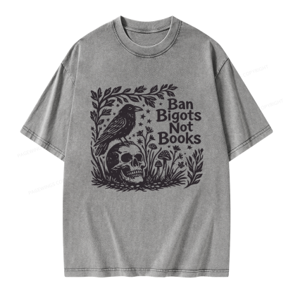 Pagewings Ban Bigots Not Books Unisex Washed T-shirt