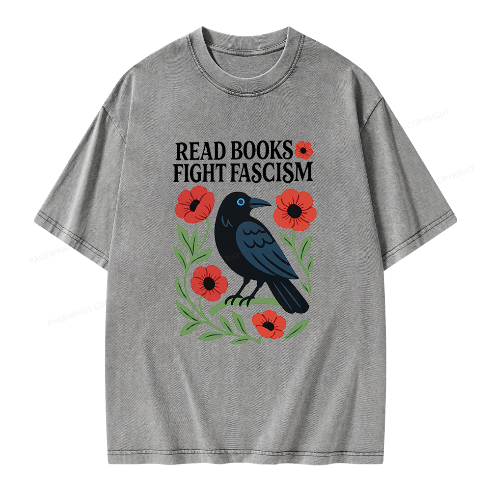 Pagewings Read Books Fight Fascism Unisex Washed T-shirt