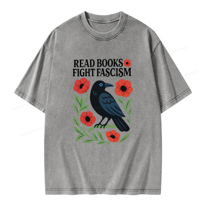 Pagewings Read Books Fight Fascism Unisex Washed T-shirt