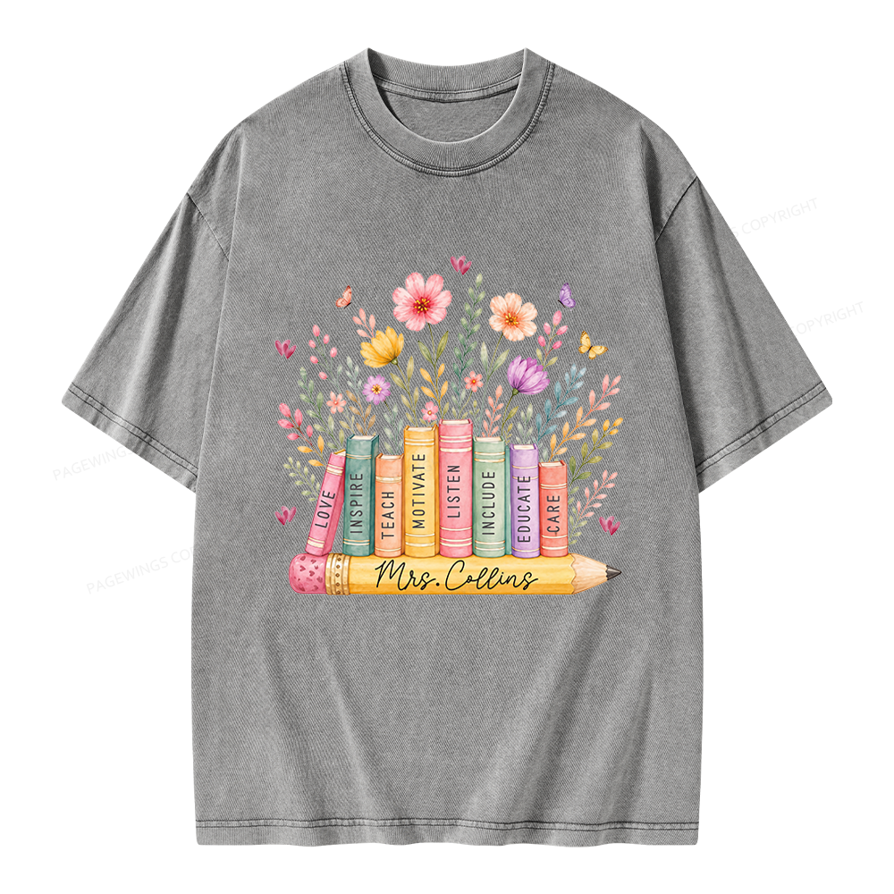 Pagewings Wildflower Books Unisex Washed T-shirt