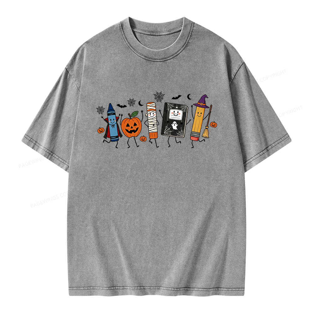 Pagewings Halloween Teacher Unisex Washed T-shirt